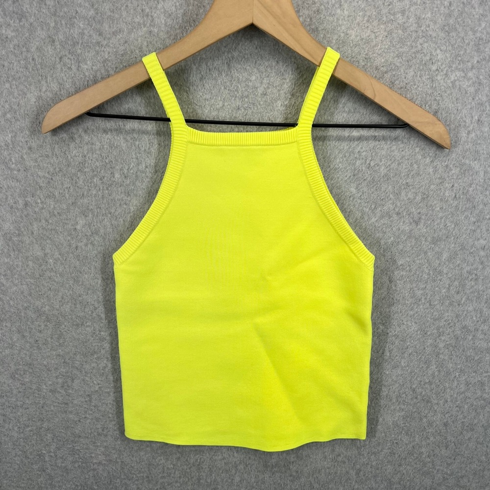 Alice + Olivia Tank Top Womens S Yellow High Neck Ribbed Knit CC104513704 EUC